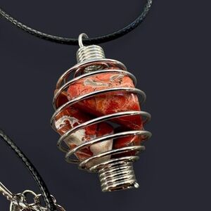 Red Jasper Caged Stone Pendant Necklace